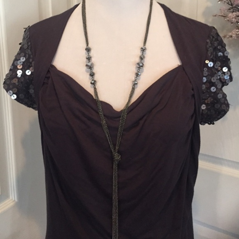 Dark gray top with sequin sleeves
